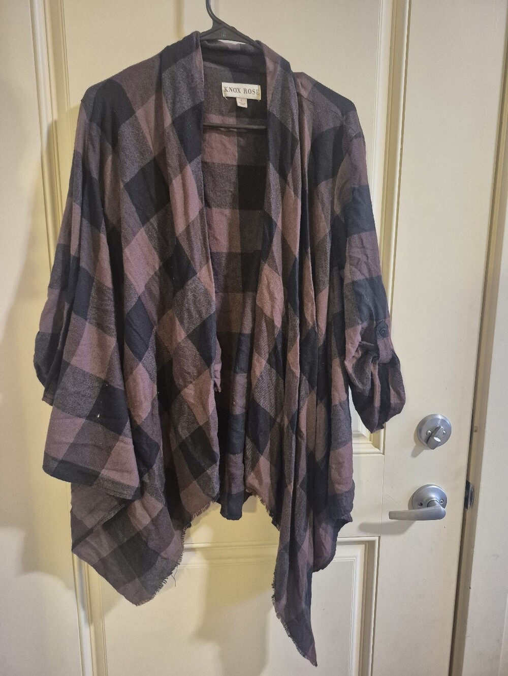 Knox Rose Plaid Open Front Cardigan - Black & Dusty Mauve